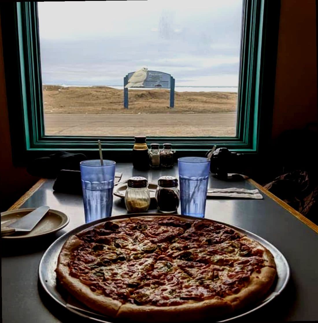 Pizza with Arctic view at Mario's Pizza